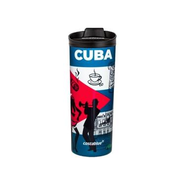 Imagem de costablue Caneca térmica de viagem de aço inoxidável com isolamento a vácuo Cuba, 473 ml, fácil de limpar, tampa à prova de vazamento, bandeira de Cuba com ícones de Cuba..