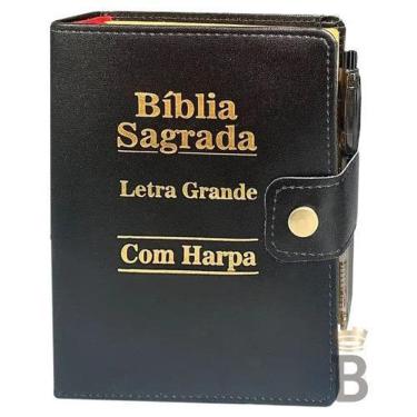 Imagem de Bíblia Letra Grande Sagrada Com Caneta Tecido Harpa Floral