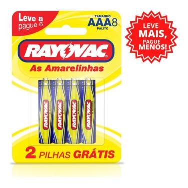 Imagem de Pilhas Comum Rayovac As Amarelinhas Palito Aaa - C/ 8 Pilhas