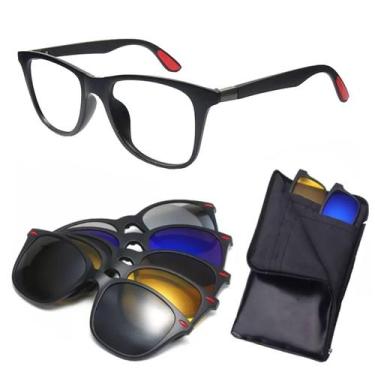 Imagem de Oculos de Sol Armação com Clip On Troca Varias Lente Preto Polarizado 