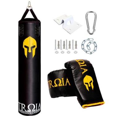 Imagem de Saco de pancada profissional + luva + suporte (160) - TROIA SPORT