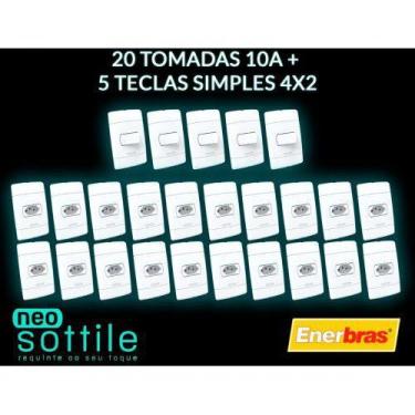 Imagem de Kit 20 tomadas 10a + 5 interruptores simples 4x2 - enerbras neo sottil