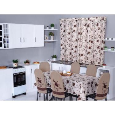 Imagem de Kit 8 Capas de Cadeira + Toalha de Mesa + Cortina Sala de Jantar Cozin