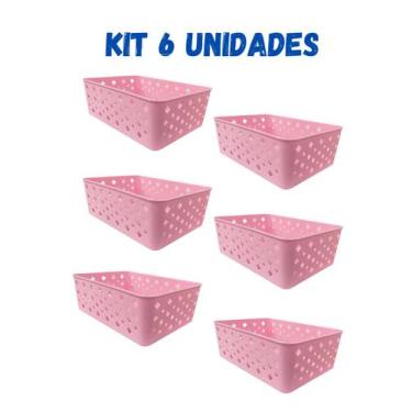 Imagem de Cesto Organizador Kit com 6 Peças Rosa Guarda roupa Armário Gaveta - T