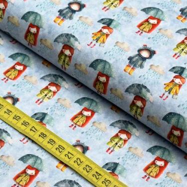 Imagem de Tecido Estampado para Patchwork - Meninas Na Chuva (0,50x1,40) - Fabri