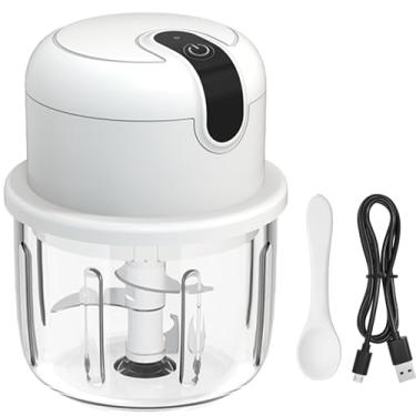 Imagem de RHAFAYRE Mini cortador de alho, cortador de alho elétrico sem fio com copo de vidro, mini processador de moedor de alimentos de 293 ml para vegetais pequenos, cebola, tomate, pimenta, ervas,
