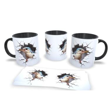Imagem de Caneca Preta de Porcelana Personalizadas Arte Espelhada em 3D Animais (Passaro 17)