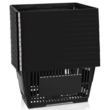 Imagem de Cestas de compras pretas de 21 L com alças, cesta de plástico multifuncional de grande capacidade para supermercado, livraria de frutas, lavanderias, conjunto de 12