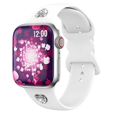 Imagem de T-ENGINE Pulseira [Heart Stud Pro] compatível com Apple Watch Ultra série 8 7 de 45 mm/41 mm, série 6 5 4 SE para 44 mm/40 mm, série 3 de 42 mm/38 mm para mulheres e homens, 41mm/40mm/38mm, Silicone,