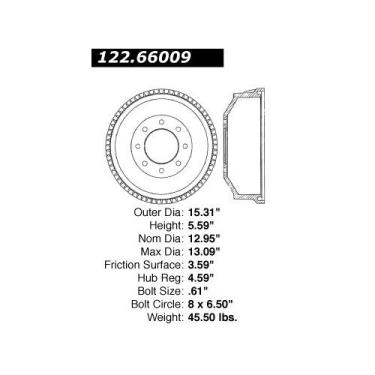 Imagem de Tambor de freio traseiro automotivo Centric 123.66009 C-Tek para Chevrolet selecionado, Workhorse, ano do modelo