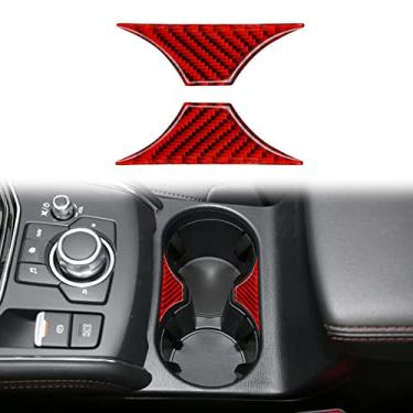 Imagem de nuoozy Compatível com console central suporte de copo moldura painel acabamento em fibra de carbono acessório interior para Mazda CX-5 2017 2018 2019 2020 2021 2022 vermelho (2 peças)