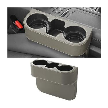 Imagem de AICEL Suporte de copo de carro com suporte de telefone, capa de couro para console de bolso lateral, organizador de bebidas interior com espaço para assento dianteiro automático, acessórios multifuncionais, armazenamento de moedas, bebidas, chaveiro, carteira, óculos de sol (cinza)