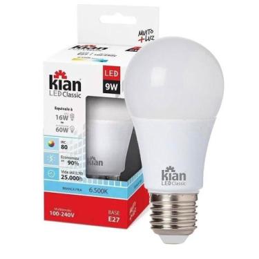 Imagem de Lâmpada de LED Bulbo Luz Branca 9W 6.500k Bivolt - Kian, Branco, 9W