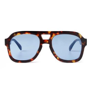 Imagem de SDINM Óculos de sol aviador azul moderno para mulheres e homens designer hexágono quadrado armação grossa óculos de sol cortinas de tartaruga, S4 carapaça de tartaruga lente azul, G