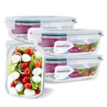 Imagem de Conjunto 5 Pote Vidro Hermético Marmita Tampa Plástico 640ml - U4home,