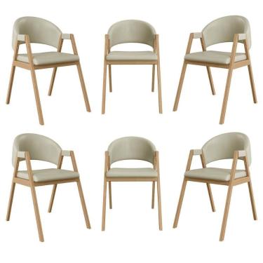 Imagem de Kit 6 Cadeiras Mesa Jantar Suellen Versátil Reforçada Corino Bege