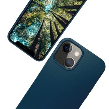 Imagem de eplanita Capa de celular ecológica compatível com iPhone 15 Plus, fibra vegetal, capa de proteção contra quedas, durável e sustentável (para iPhone 15 Plus, azul escuro)