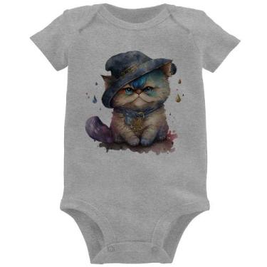 Imagem de Body Bebê Gato Persa Watercolor  - Foca na Moda, Cinza, P