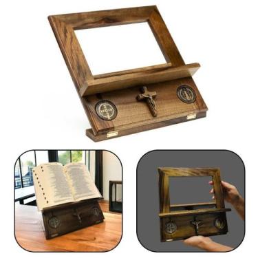 Imagem de Suporte Porta Bíblia Medalha de São Bento Madeira - FORNECEDOR 1