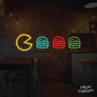 Imagem de painel letreiro led Neon Pacman Hamburguer decoracao festa bar - Neon 