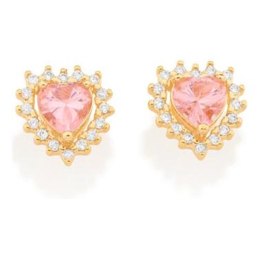 Imagem de Brinco No Formato De Coração, Cravejado Po 526650 - Rommanel, Rosa com