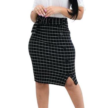 Imagem de Saia Lápis Evangelica Social Cinto E Botões Elegante - G-Store, Preto 
