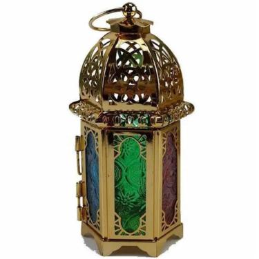 Imagem de Suporte De Velas Marroquina Vintage Castiçal Antigo Lustre De Vidro La