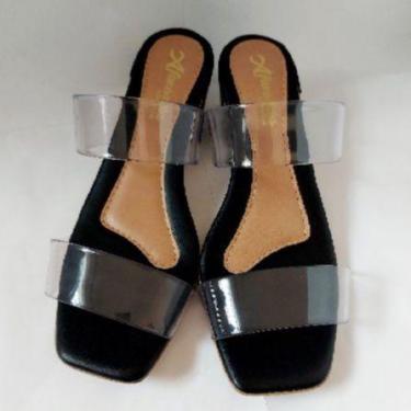 Imagem de Sandália feminina Tamanco Tiras Cristal saltinho médio - Bella Calçado