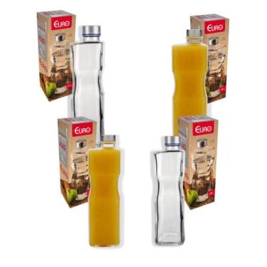 Imagem de Kit 4 Garrafas De Vidro C/tampa Inox 1 Litro Para Água Leite Suco - Eu