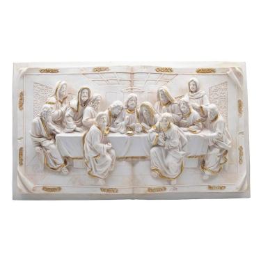 Imagem de Quadro Santa Ceia Páscoa Marfim Detalhes Dourados 50Cm