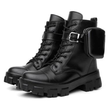 Imagem de Bota Coturno Feminino Tratorado Militar Com Bolsinha Lateral Removível