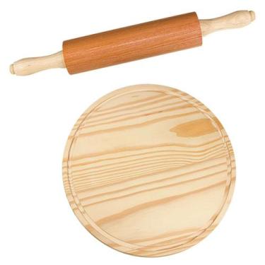 Imagem de Kit Rolo para massa móvel 23x6 Cm com Tábua redonda 40 Cm - Edal