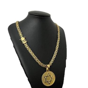 Imagem de Cordão Cadeado Duplo Pingente Estrela De Davi Banhado A Ouro - Tojoia1