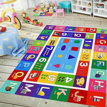 Imagem de Sejiarep ABC Tapete infantil para brincar – 1,5 m x 18 m número alfabeto formato fruta aprendizagem tapete de área educacional – tapete grande antiderrapante para quarto infantil (alfabeto retangular,