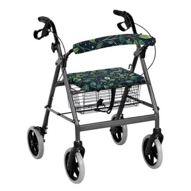 Imagem de Vanideaoty Os acessórios para andador de folhas verdes incluem capa de assento e acessórios de cobertura de barra para rollator acessórios macios e respiráveis para idosos com capas de presente de