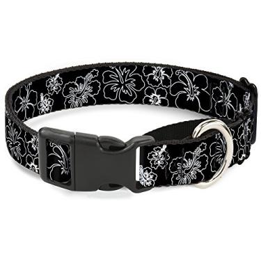 Imagem de Buckle-Down Coleira para cães com contorno de hibisco preta/branca, 3,8 cm de largura, serve para pescoços de 40,6 a 58,4 cm - Médio