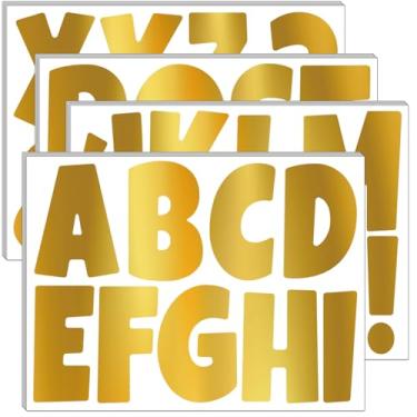 Imagem de Bemeol Conjunto de Letras de Quadro de Avisos 20 Folhas 4" Alfabeto Recortado Letras Cartaz Quadro de Avisos para Exibição Sala de Aula Escola Decoração de Casa (Dourado)