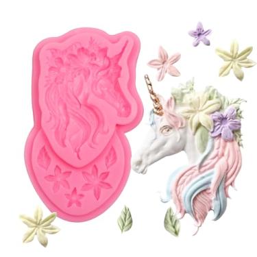 Imagem de Molde de silicone para chocolate, unicórnio com flores, moldes de fondant para decoração de bolo de aniversário de bebê, topos de cupcake, resina doce