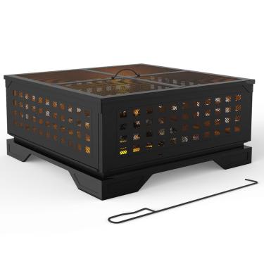 Imagem de SLifet Fogueira quadrada portátil dobrável de 53 cm, lareira com tela de ignição, lareira quadrada a lenha para acampamento, piquenique, fogueira, churrasco no quintal, festas na praia