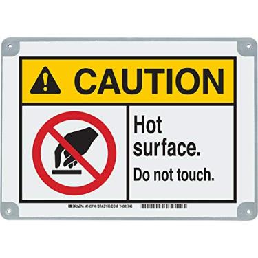 Imagem de Brady 145746 Placa plástica "Caution Hot Surface Do Not Touch", 17,8 cm de altura x 25,4 cm de largura, preto/vermelho/amarelo em branco