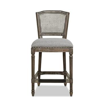Imagem de Jennifer Taylor Home Banqueta de bar sem braços Triomphe Rattan Wicker com encosto alto, linho cinza mesclado escuro