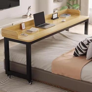 Imagem de Mesa sobreposta com rodas, mesa de trabalho para computador móvel, mesa ao lado, bandeja rolante para escrita de laptop, mesa de carrinho de mesa para laptop, sala de hospital casa, prateleira preta,