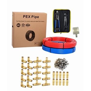 Imagem de EFIELD 2 Rolls x 100 ft (200 Ft) 1/2 Inch Pex-b Pipe/Tubing, 30 Pcs 1/2-inch Barb Crimp Brass Fittings, Crimper Tool, 100 Pcs Cinch Clamps , Pipe Cutter