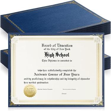 Imagem de Kosiz 50 peças de porta-certificado de lado único com borda de folha dourada para certificados de 21 x 28 cm cartolina documentos documentos graduação capas de diploma de competição, linho texturizado