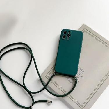 Imagem de Capa de telefone de silicone com alça de colar crossbody para Xiaomi 11T Mi 6x 8 9 SE A2 11i 11X Pro 11 Lite 5G CC9 Mix 2s 3 4, verde escuro, para mi 11