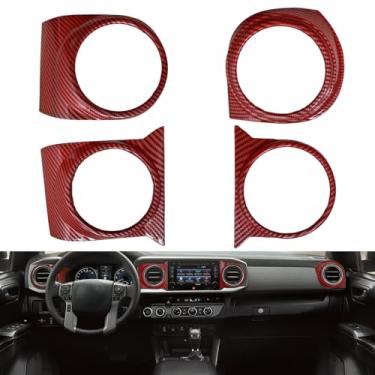 Imagem de OUBUVO Console central interno de carro anéis de ventilação de ar condicionado capa de moldura acessórios de carro apto para Toyota Tacoma 2016 2017 2018 2019 2020 2021 2022 2023 (padrão de fibra de
