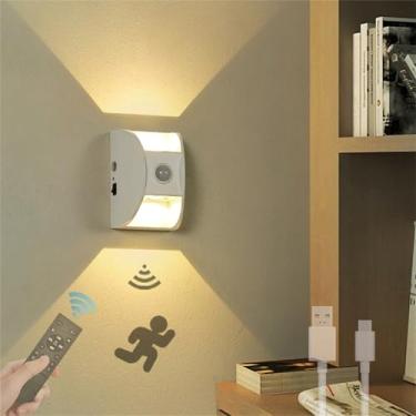 Imagem de Luminária de parede interna com controle remoto, luminária de parede regulável, recarregável, operada por bateria, luminária de parede com interruptor, luzes de parede com sensor de moviment