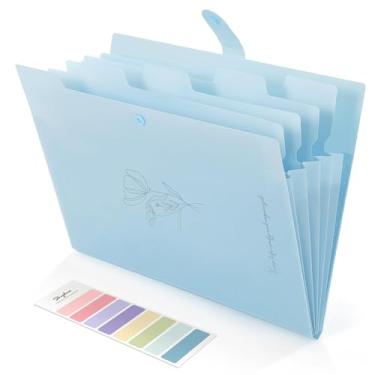 Imagem de SKYDUE Organizador de arquivos expansível com 5 bolsos, pastas de arquivos sanfonados com etiquetas, organizador de recibos de notas de papel para documentos, material de escritório escolar