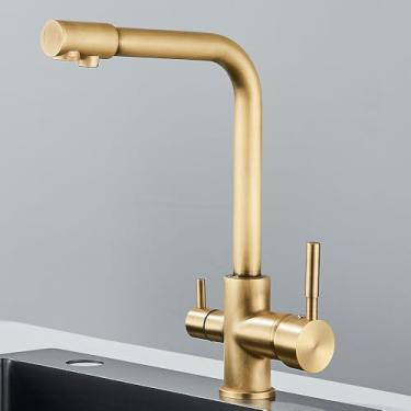 Imagem de Preto Cinza Filtro de Água Torneira Torneiras de Cozinha Misturador Filtro de Água Potável Torneira de Cozinha Torneira de Pia Torneira de Água Quente e Fria para Cozinha, Latão Antigo