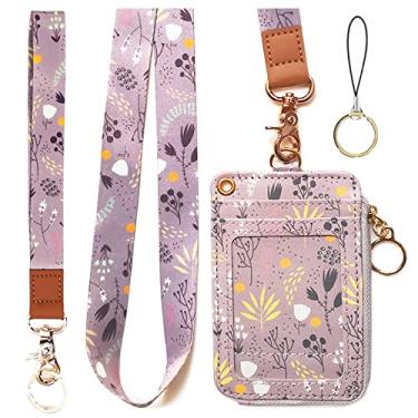 Imagem de bolimoss Cordão com carteira, capa de identificação com cordão, suporte de crachá de cordão, carteira de cordão para mulheres, carteira de cordão moderna, carteira de identidade com cordão (roxo claro